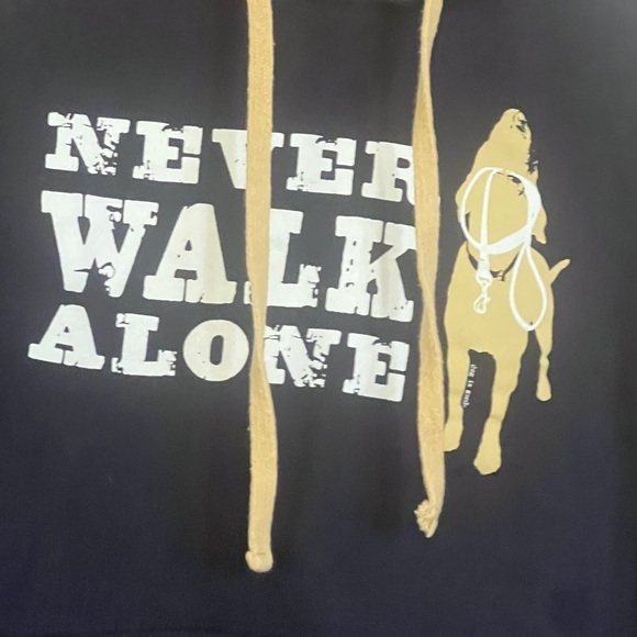 Never walk alone Dog is good Blue and Cream Pullover Sweater with Bold Text 310 - Picture 2 of 9